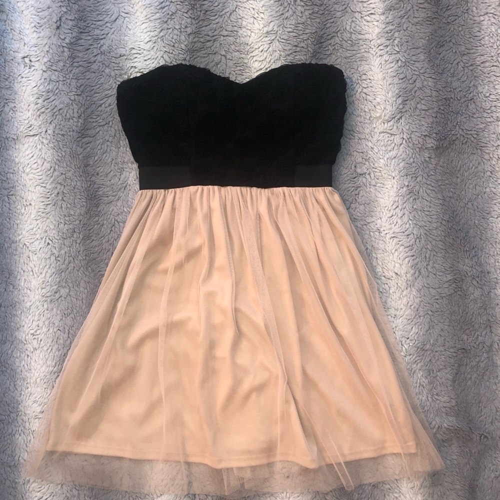 Strapless Pink and Black Mini Dress